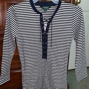 XS Ralph Lauren lace up long sleeve striped top